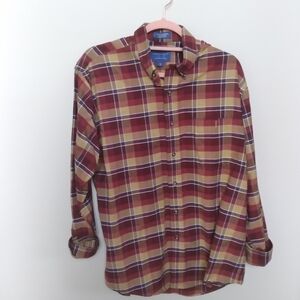 Towncraft Wrinkle Free Red & Mustard Yellow Plaid Long Sleeve Button Down Shirt